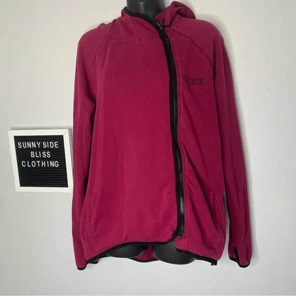 PINK Victoria’s Secret Burgundy Full Zip Asymmetrical Hoodie Size Medium - Picture 8 of 15